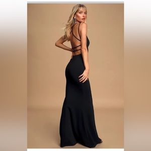 All this Allure Black Strappy Backless Mermaid Maxi Dress